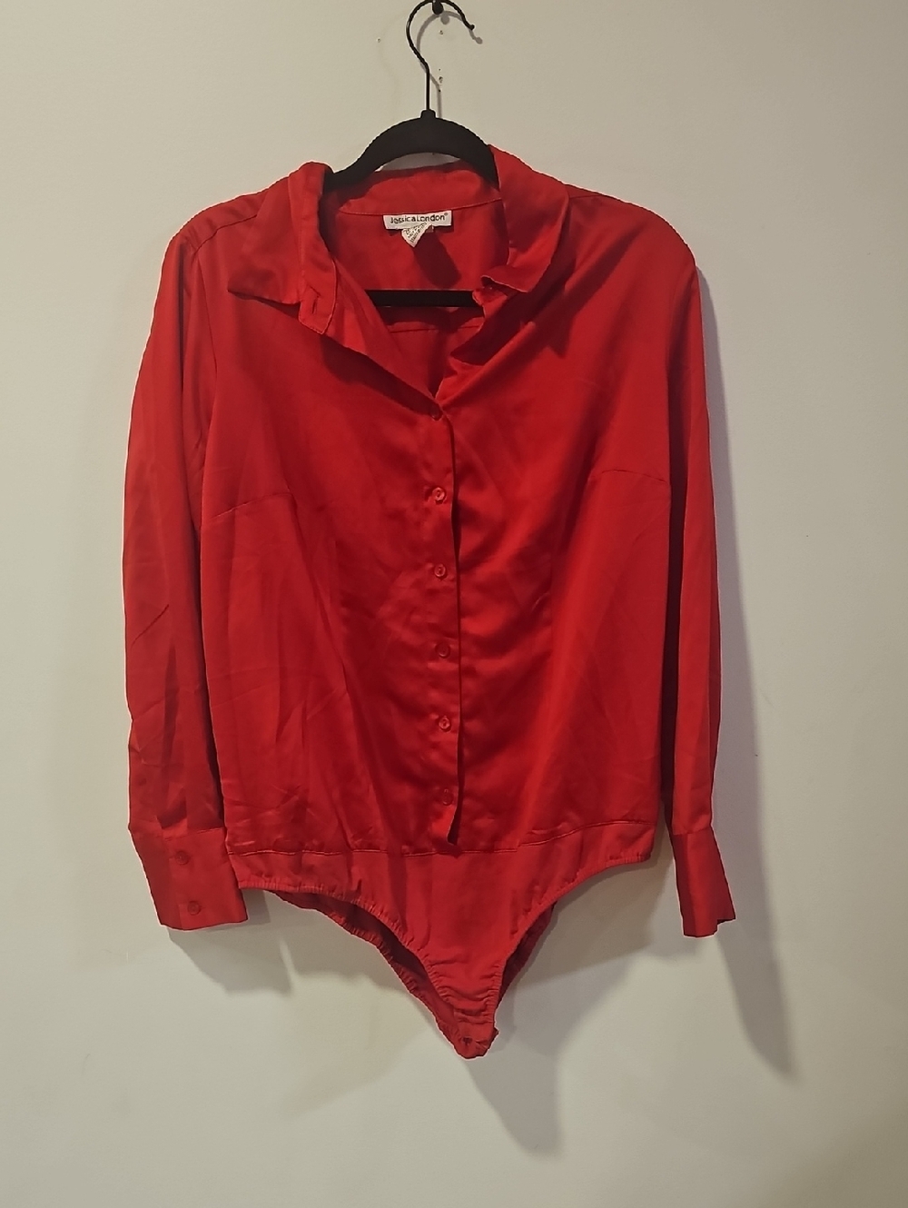 Jessica London Red Button-Front Long-Sleeve Bodysuit
